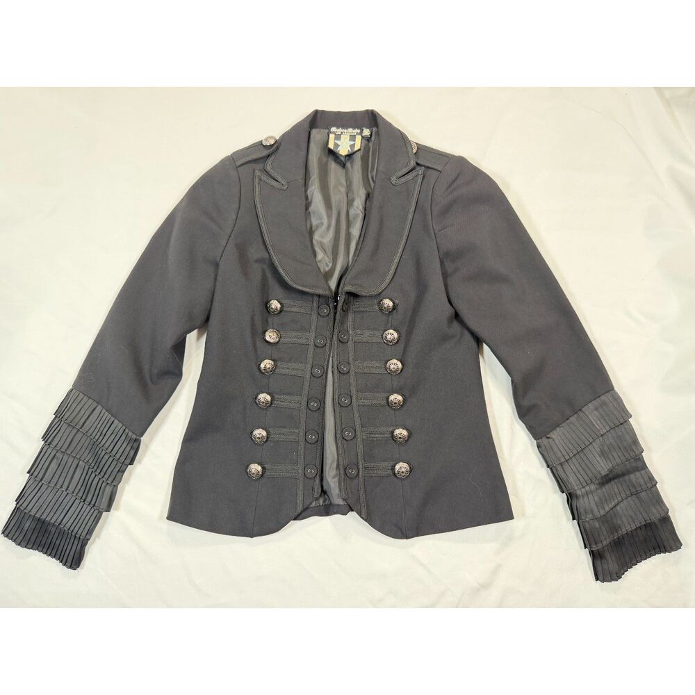 Twelve by Twelve LA Black Military Jacket Silver Button Pleated Cuff Band Blazer